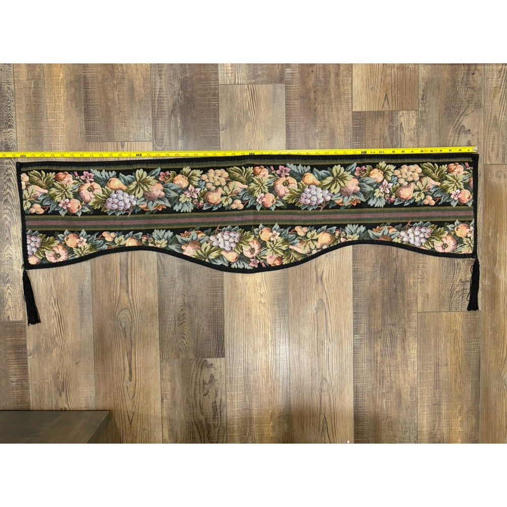 Vintage Scalloped Floral/Fruit Blend Table Runner 48 x 12 in, cottage core